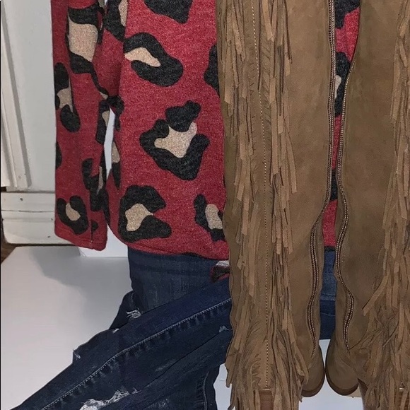 Gianni Bini Back Drop Fringe Brown Boots - Picture 5 of 11